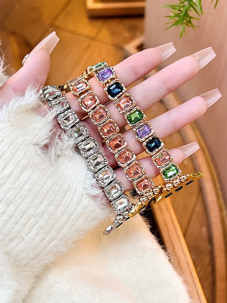 Banda de Diamantes Elástica para iWatch Ultra 10 9 8 7 6 5 Se 4 Correa de Metal para Mujer para Apple Watch 38mm 40mm 41mm 42mm 45mm 46mm 49mm