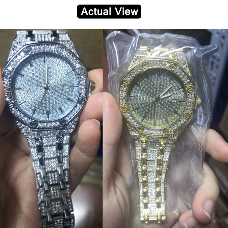 Reloj Helado para Hombre, Reloj de Oro para Hombre, Moda Hip Hop, Genial Bling Bling, Reloj de Lujo de Oro con Diamantes para Hombre, Dropshipping Relogio
