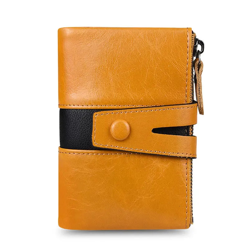 Cartera de piel auténtica para hombre, diseño de lujo, cartera corta plegable, monedero vintage con broche para monedas, bolsillo multifuncional para tarjetas