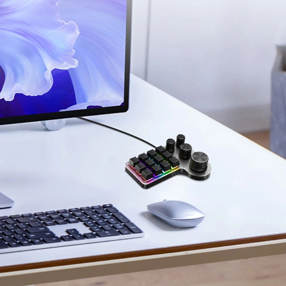 12 Keys 4 Knobs Mechanical Gaming Keyboard USB Wired/Bluetooth-Compatible Programming Macro Keyboard DIY Custom Hot-swap Keypad