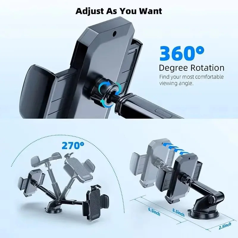 NUEVO Soporte Universal de Ventosa para Teléfono de Coche, Soporte para Móvil de Salpicadero o Parabrisas de Coche Giratorio 360° para Smartphones