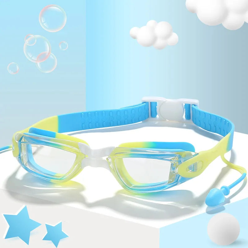 Lunettes de natation professionnelles pour enfants, étanches, antibuée, protection UV, HD, pour piscine, sports aquatiques, avec bouchons d'oreilles