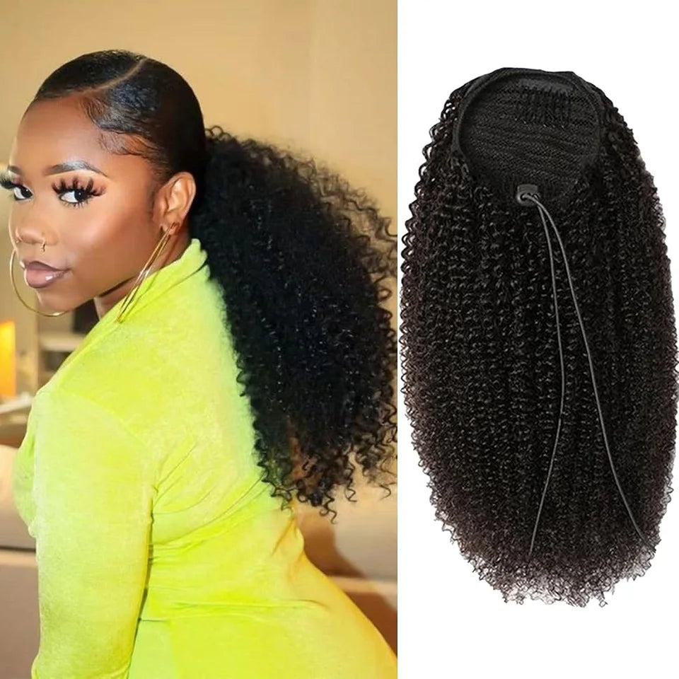 Queue de cheval frisée afro crépue de 24 à 26 pouces de long, 100 grammes, avec cordon de serrage, extensions de cheveux humains pour femmes noires