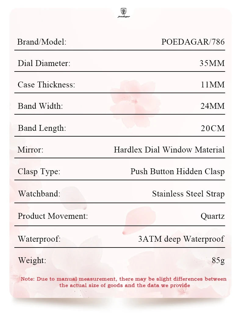 POEDAGAR Relojes Elegantes para Mujer Impermeable Luminoso Fecha Semana Reloj de Cuarzo de Acero Inoxidable para Mujer Reloj de Pulsera de Moda