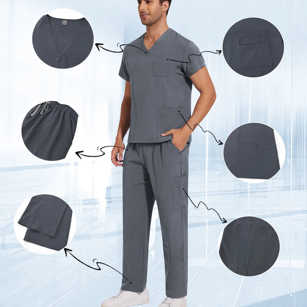 Sykehusarbeidsklær Medisinske uniformer V-hals Lege-sykepleier arbeidsklær Kirurgi-skrubbsett Tannlege-apotek-arbeidsklær Kortermet drakt
