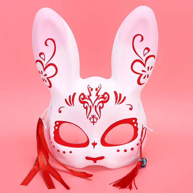 Máscara de conejo de estilo japonés, máscaras de media cara, zorros, conejo, accesorios de cosplay, máscaras de fiesta de disfraces de Halloween, máscara de anime para mujeres y hombres