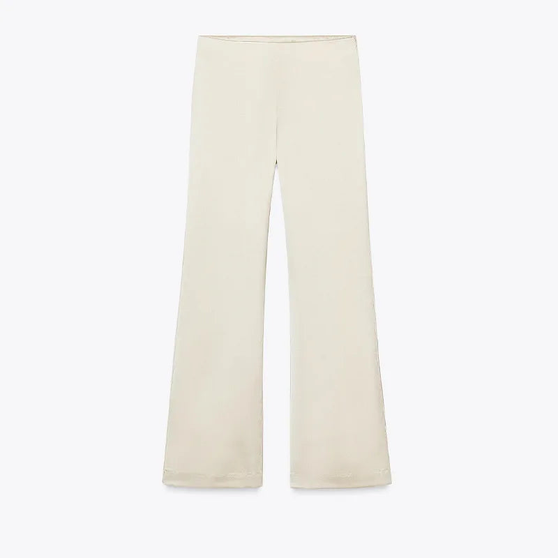 Elegantes Conjuntos de Pantalones de Satén para Mujer, Blusas sin Mangas sin Espalda Tipo Tubo, Pantalones de Pierna Ancha con Cremallera, Trajes de Vacaciones de Verano 2025 para Mujer