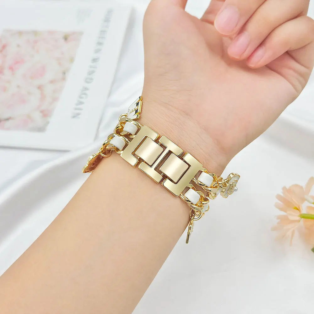 1 tassel flower design Apple Watch strap, detachable joint adjustable size practical metal strap with gemstone decoration