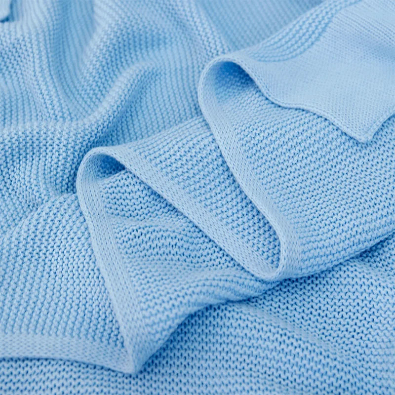 Manta de punto para bebé recién nacido, colcha de cama para niños, color sólido, algodón puro suave, para envolver bebés