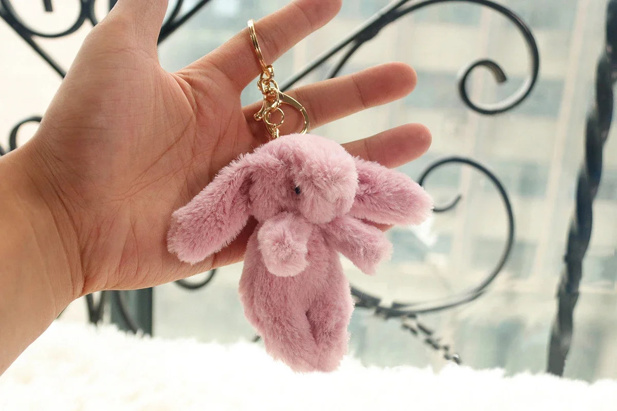 Porte-clés lapin en peluche, mignon, dessin animé, pompon, bibelot, jouet, sac, voiture, téléphone portable, pendentif, bijoux, cadeau