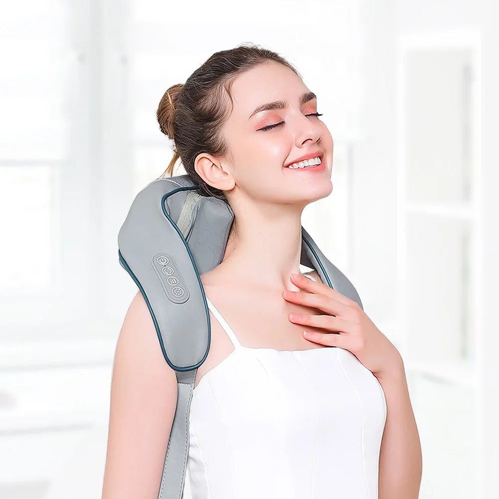 Chal de masaje eléctrico amasador de hombros, masajeador inalámbrico automático de cuello y espalda, almohada de masaje relajante para los músculos de la espalda y el trapecio.