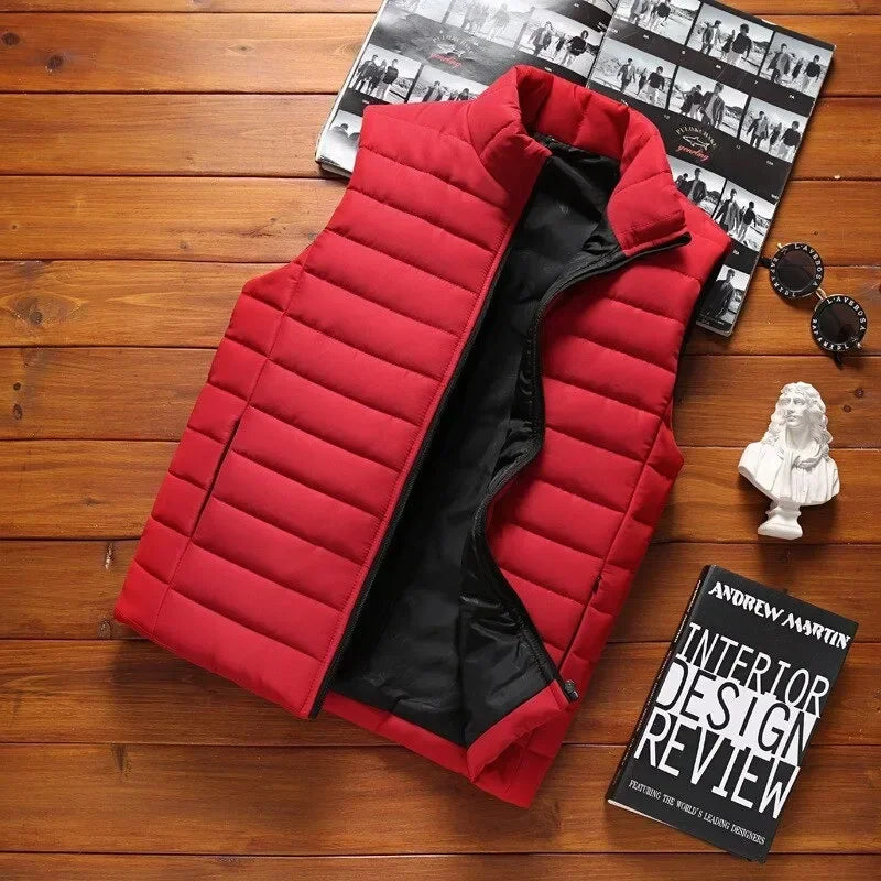 Chalecos sin mangas para hombre, moda de invierno, chalecos de algodón acolchados para hombre, abrigos, chalecos cálidos con cuello alto para hombre, ropa 5XL