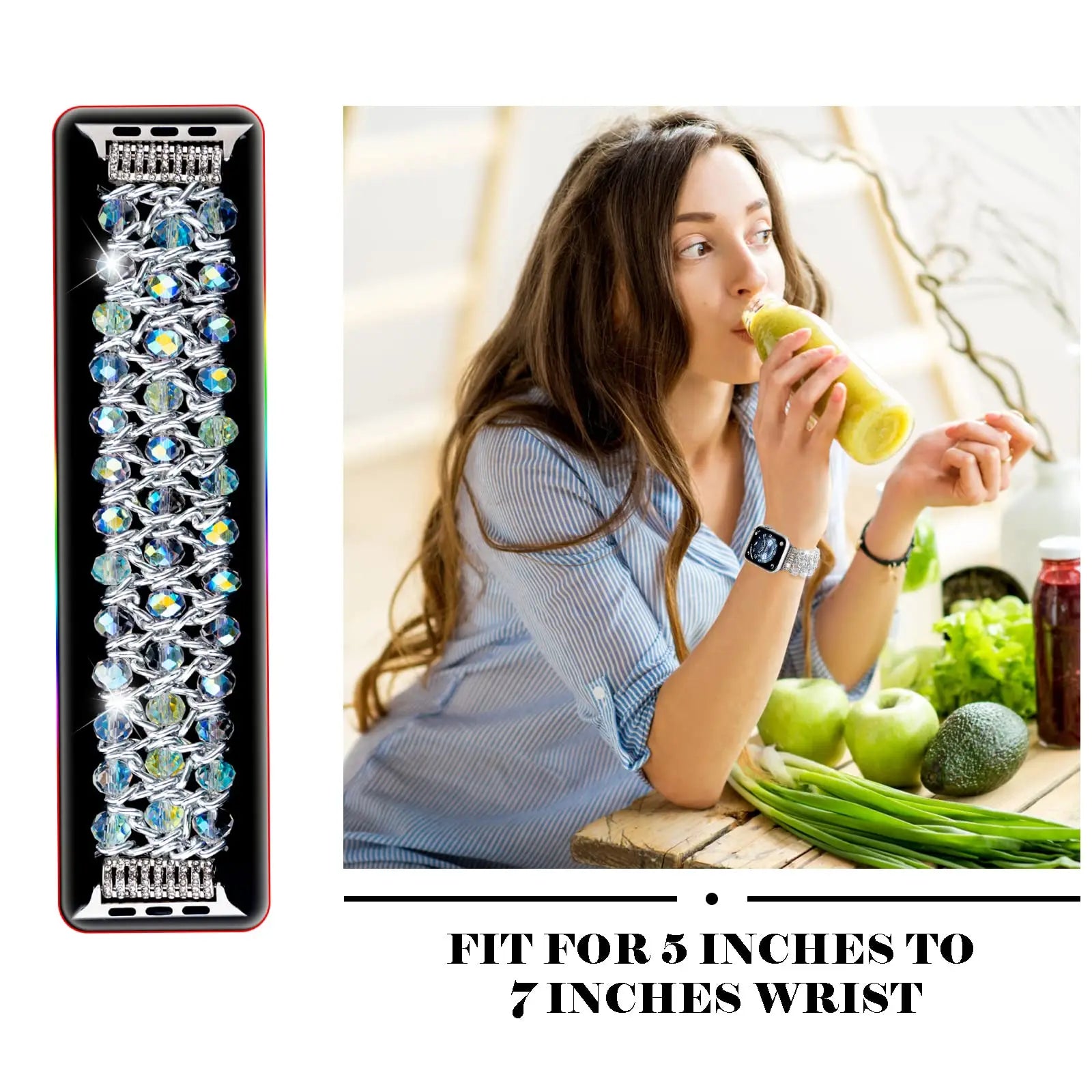 Correa de perlas con purpurina compatible con Apple Watch de mujer de 38 mm, 40 mm, 41 mm, 42 mm, 44 mm, 45 mm, iWatch Ultra Series SE 9 8 7 6 5 4 3 2 1