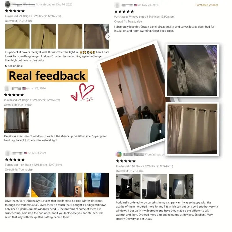 Rideaux en coton épais pour l'hiver - Isolation thermique matelassée, panneaux 100 % occultants et coupe-vent pour occulter la pièce