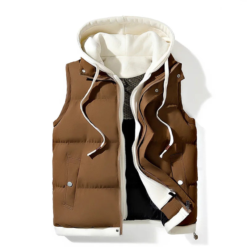 Men Windproof Hooded Vest Men Jacket Sleeveless Vest Winter Jacket Casual Coat Men Down Cotton Warm Thicken Waistcoat Thick Coat