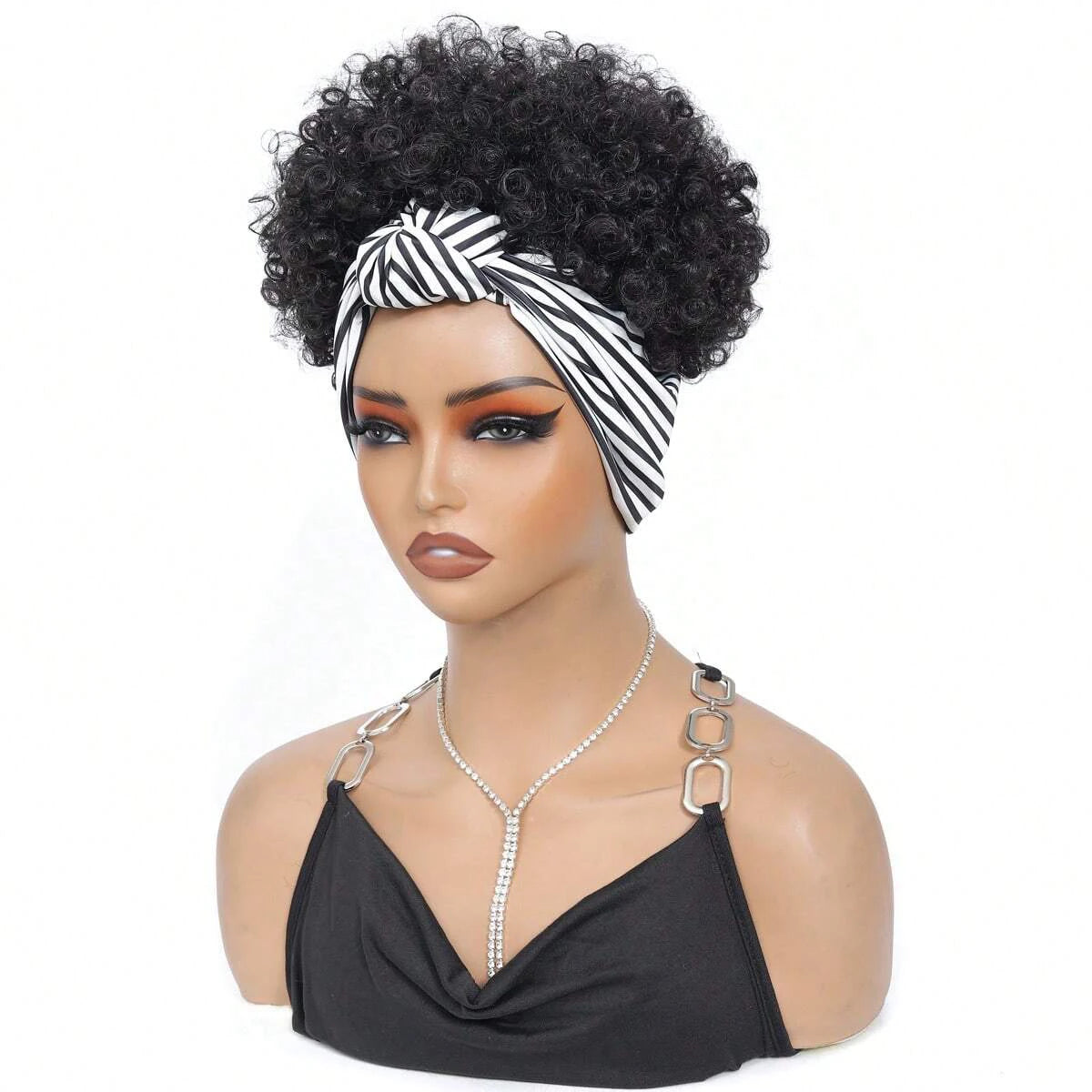 Pelucas de diadema negras para mujeres Peluca rizada afro Kinky con pelucas de pelo corto sintético con diadema adjunta Pelucas con envoltura de cabeza