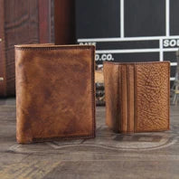 Cartera de lujo hecha a mano de cuero genuino Crazy Horse para hombre, cartera pequeña de cuero para hombre, monedero corto con clip para billetes, bolsa para dinero, café negro