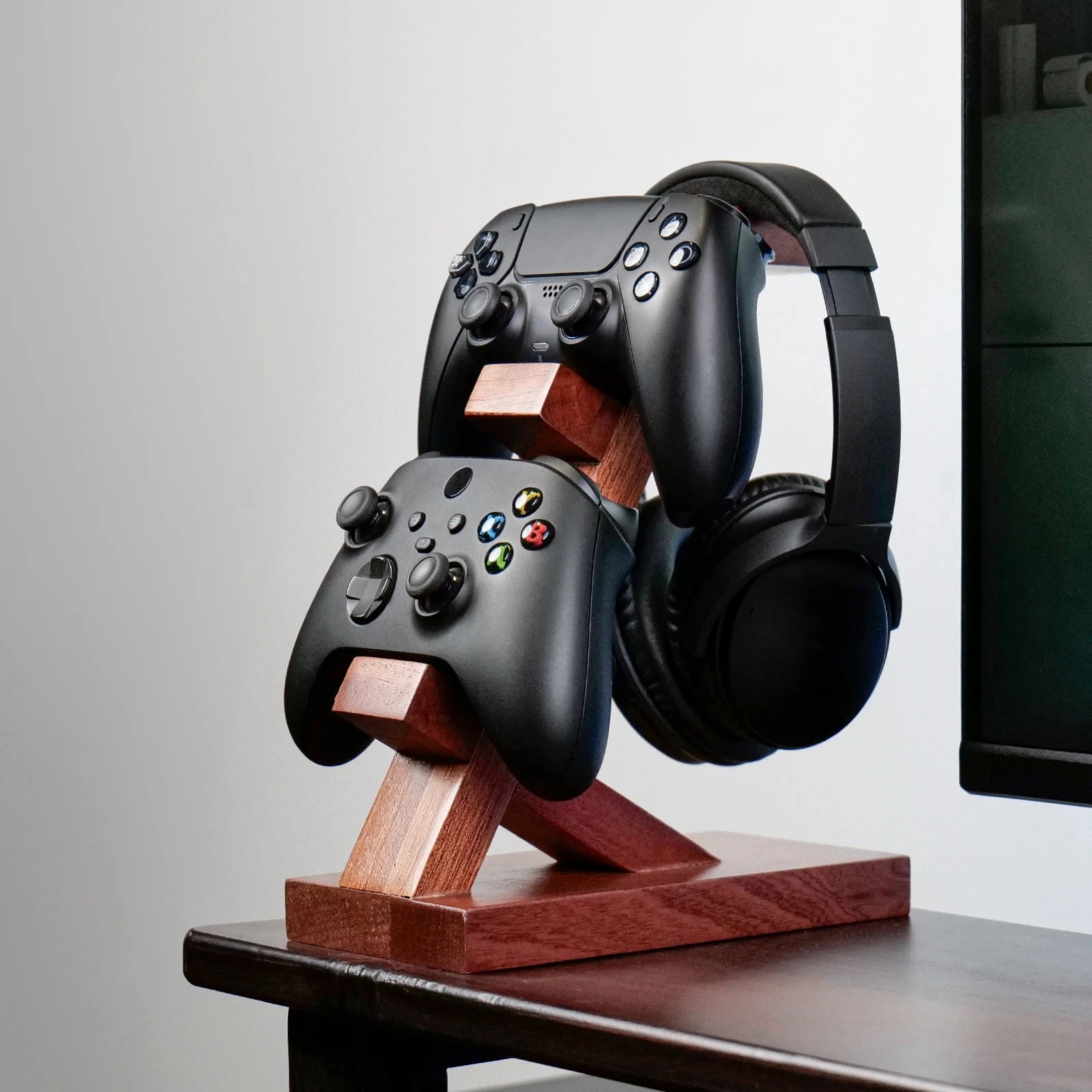 Soporte de madera para auriculares, soporte para auriculares gaming para escritorio, accesorios de gaming, regalo para AirPods, PS5, Xbox