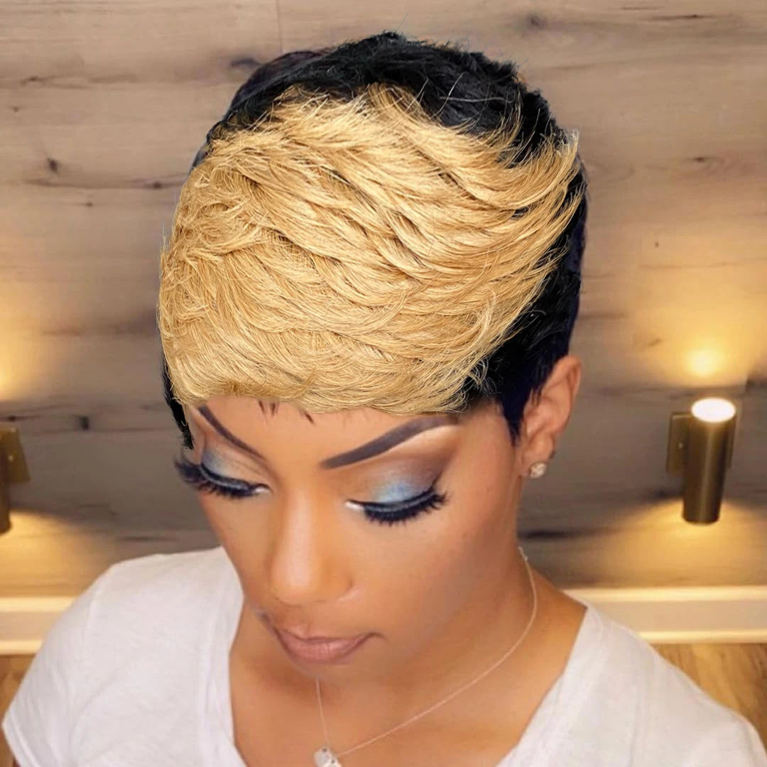 Short Layered Pixie Cut Wig Human Hair Wigs Golden Burgundy Colorful For Women Full Machine Made Wigs