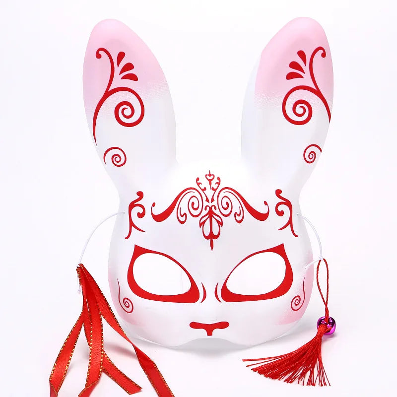 Máscara de conejo de estilo japonés, máscaras de media cara, zorros, conejo, accesorios de cosplay, máscaras de fiesta de disfraces de Halloween, máscara de anime para mujeres y hombres