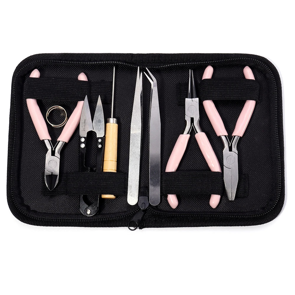 1 kit de suministros para hacer joyas con alicates para joyería, abridor de anillas, punzón, tijeras de hilo, manos de ayuda para reparación de joyas.
