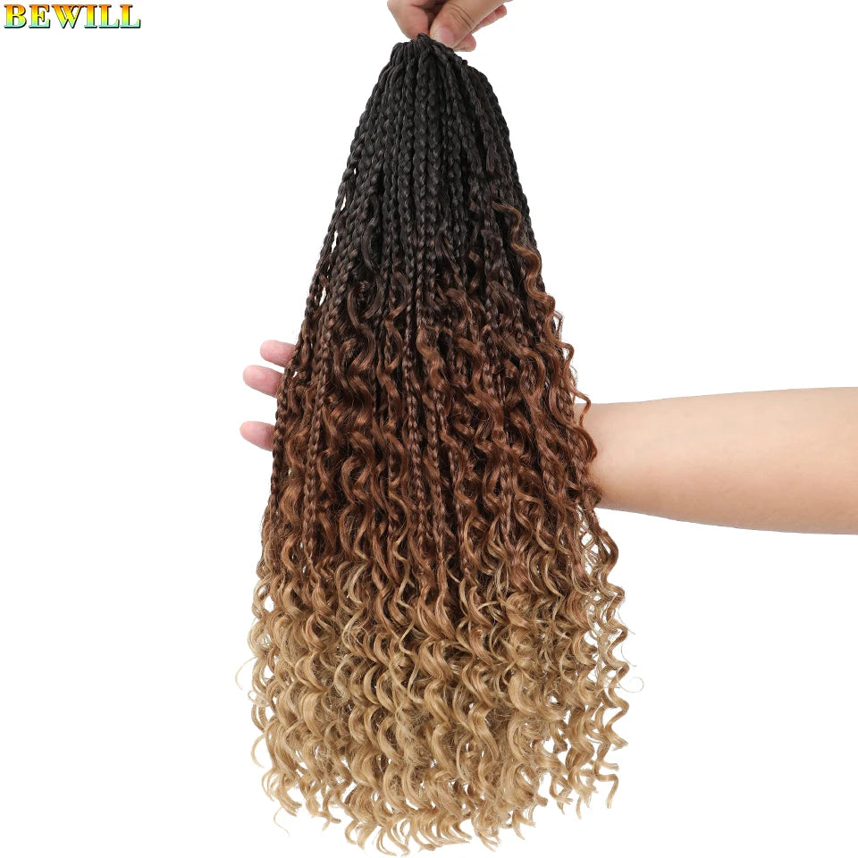 18" Long Boho Braids Extensions Goddess Box Braids Crochet Hair Black Purple Pink Synthetic Braiding Hair Bohemian Hippie Braids