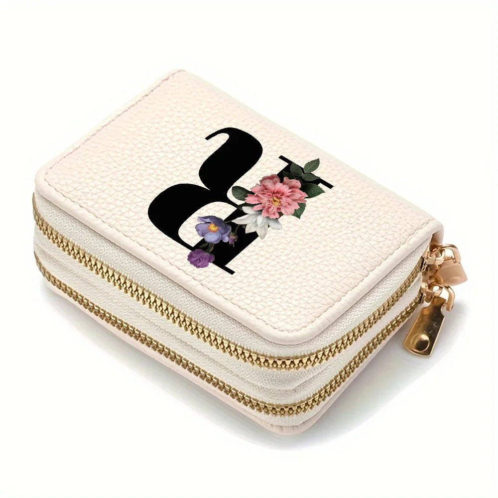 Cartera corta con estampado floral y letras