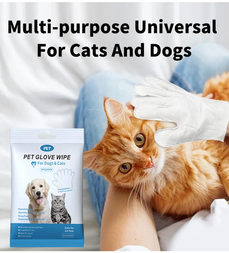 Guantes desechables para limpieza de mascotas, guantes de baño para gatos y perros, toallitas húmedas, guantes desodorizantes para el cuidado diario