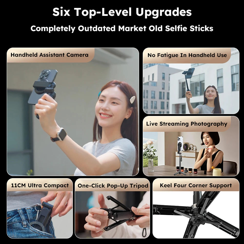 4in1 360° Magnetic Rotating Selfie Stick Tripod Stand with Bluetooth Remote For Magsafe Telescoping Phone Mount