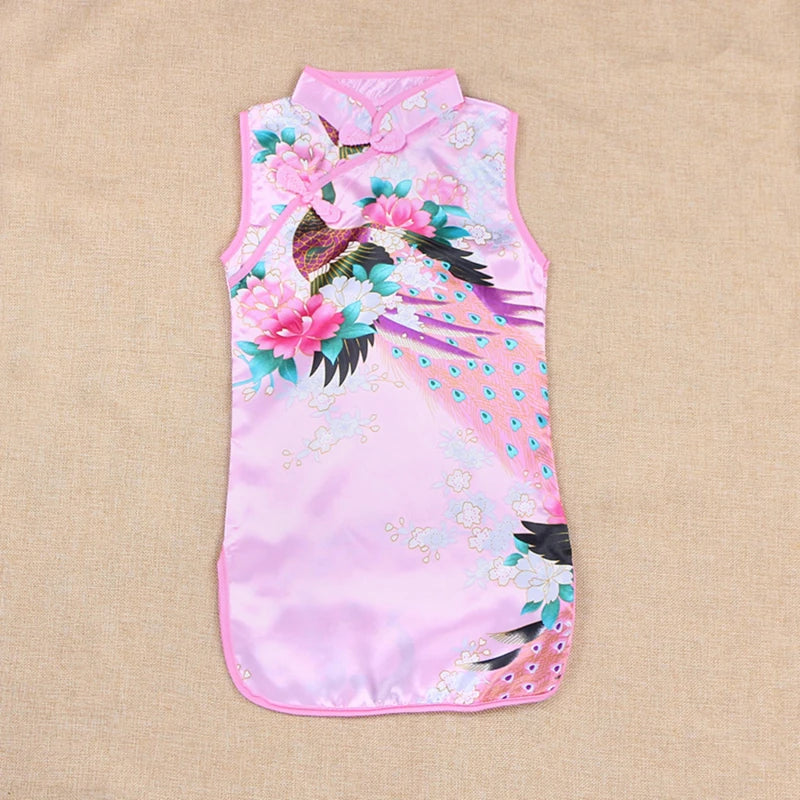 Girls’ Peacock Qipao Dress