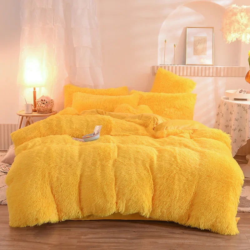 Juego de funda nórdica de felpa de lujo de 3/4 piezas – Ropa de cama cómoda y suave, perfecta para el confort del dormitorio, ideal para habitaciones de invitados y estética de dormitorios universitarios.
