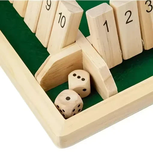 Jeu de société classique en bois à 4 faces avec 2 dés et instructions de fermeture, version classique sur table et jeu de société de pub