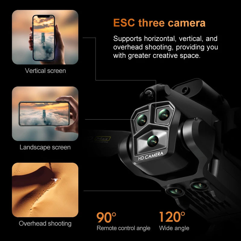New Carbon Fiber Drone Triple HD Camera Aerial OAS Remote Control Aircraft Optical Flow Quadcopter Kid Gifts