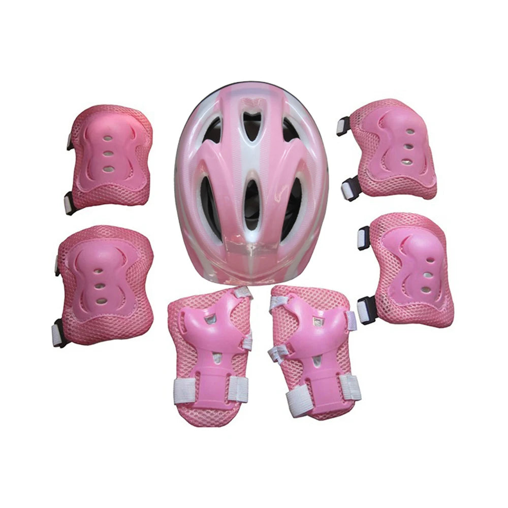 7Pcs/Set Kids Roller Skating Bicycle Helmet Knee Wrist Guard Elbow Pad Set for Children Cycling Sports Protective Guard Gear Set