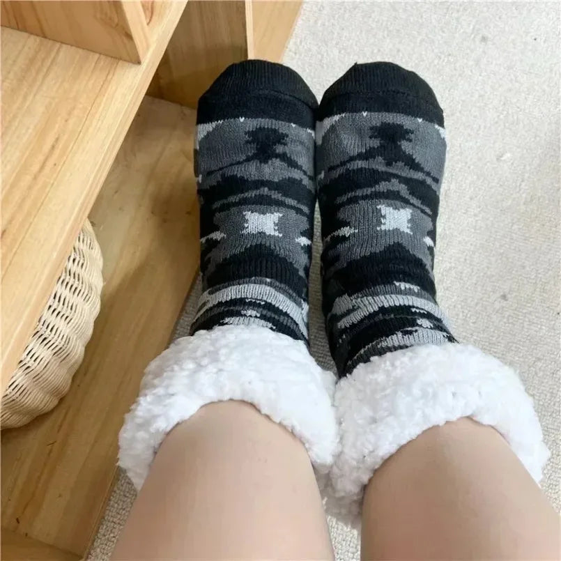 Fuzzy Thermal Sock Women Winter Warm Funny Bear Sheep Cute Kawaii Non Slip Cartoon Sleeping Soft Comfy Female Floor Slipper Sock