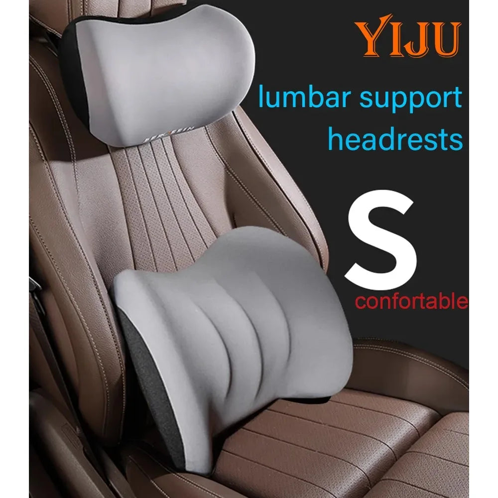 Memory Foam Car Neck Pillow & Lumbar Cushion Set, Ergonomic Backrest & Headrest Support for Driving Comfort, for Most Cars