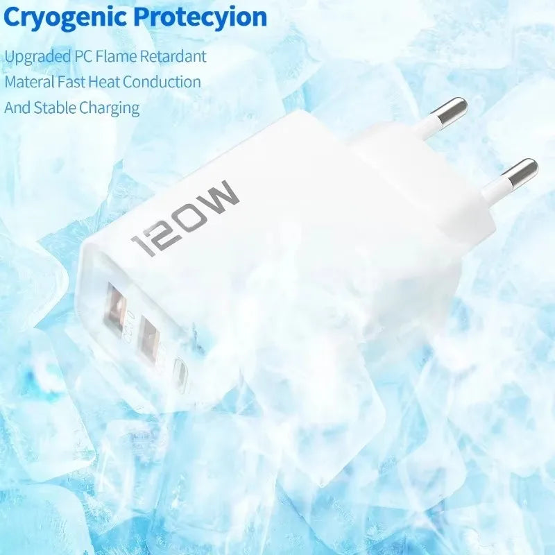 120W 4 Port USB Type C Charger Fast Charging Data Cable USB Phone Charger Adapter for Samsung IPhone Xiaomi Huawei Wall Charger
