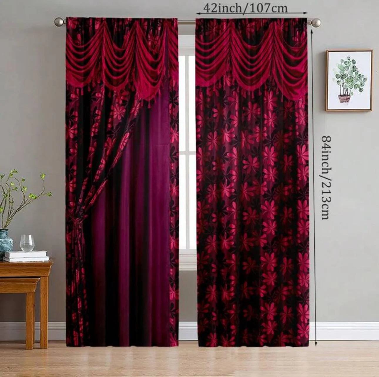 Red Floral Printed Curtains