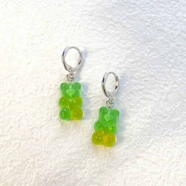 Pendientes colgantes de oso de gominola de acrílico bonitos para mujer, pendientes de aro de oso arcoíris CZ, joyería dulce de niña, moda coreana 2022
