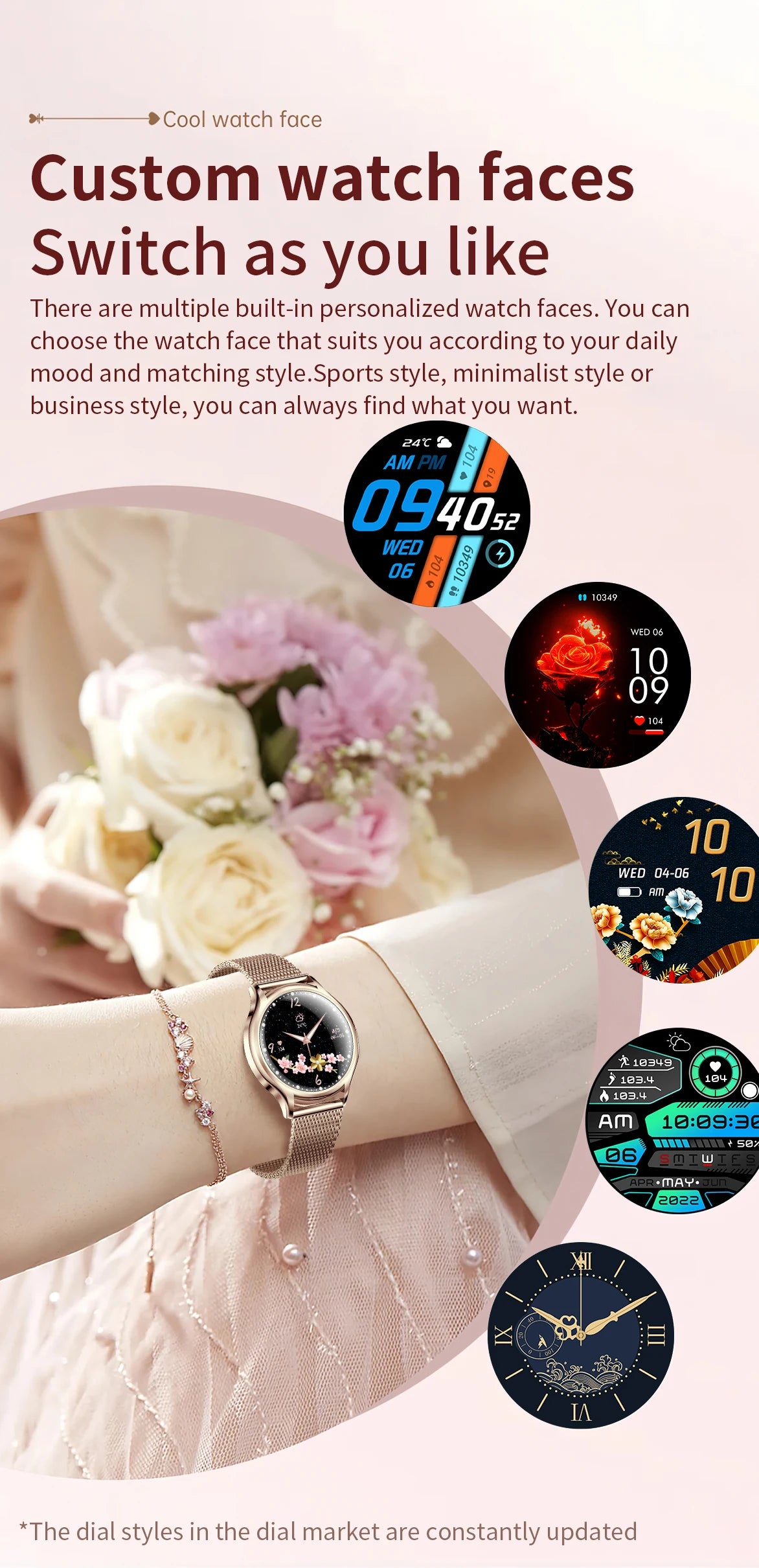 Reloj inteligente para mujer, pantalla HD de 1.27 pulgadas, monitor de salud, asistente de voz con IA, llamadas Bluetooth, control de música, esferas personalizadas, Smartwatch