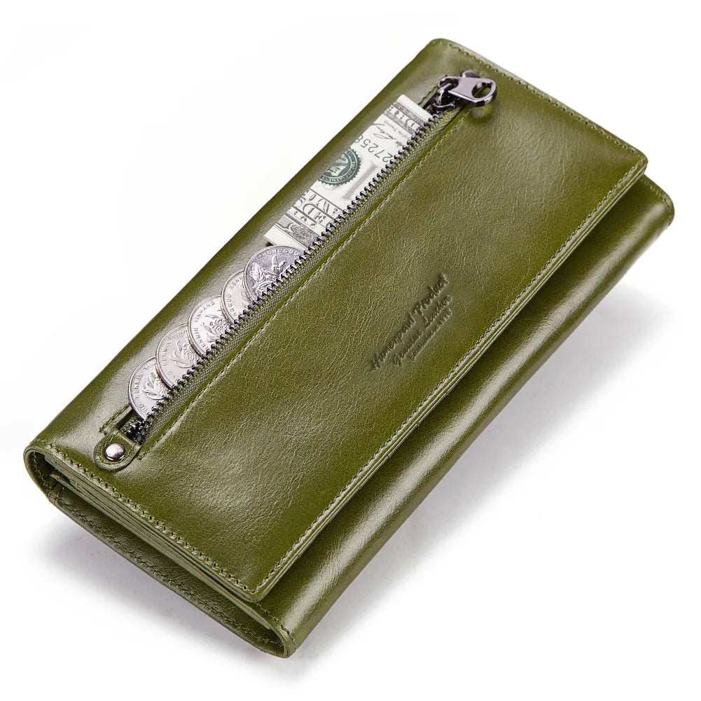 Portefeuille de luxe pour femme, en cuir véritable, avec emplacements pour cartes RFID, porte-monnaie multifonction