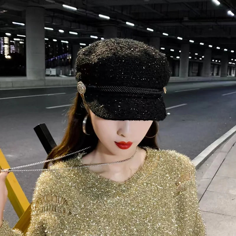 Moda Mujer Hombre Gorra Militar Primavera Otoño Gorras Marineras Negras Boina para Mujer Gorra Plana de Capitán Viaje Sombrero Octagonal Cadete