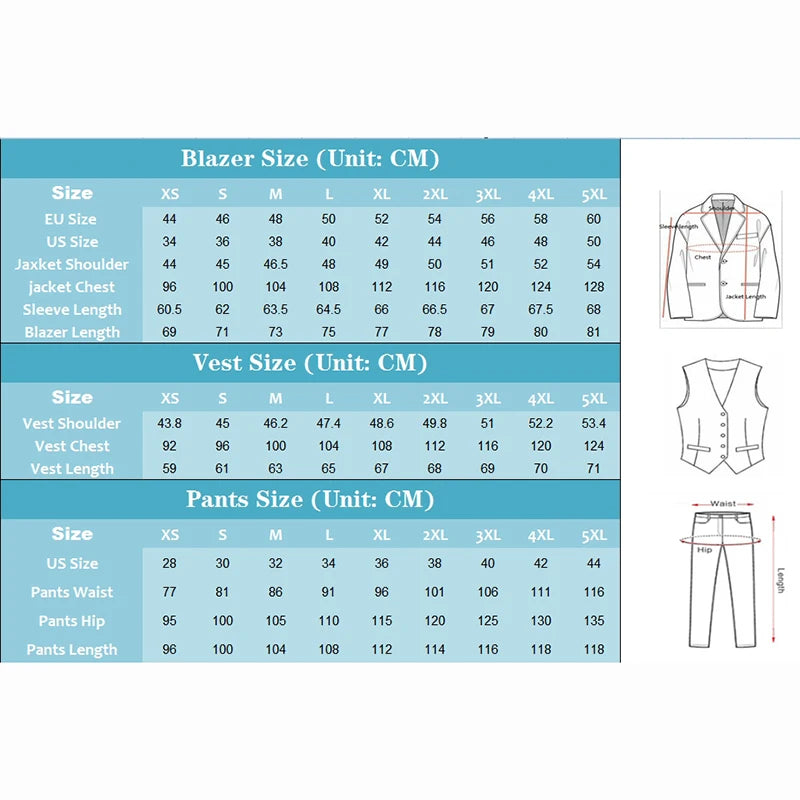 Elegant Wedding Suits for Men 2025 Solid Color Blazer Slim Fit 3 Pcs Jacket Pants Vest Costume Homme Formal Party Male Clothing