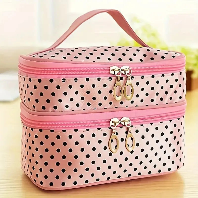 Double-Layer Polka Dot Makeup Bag
