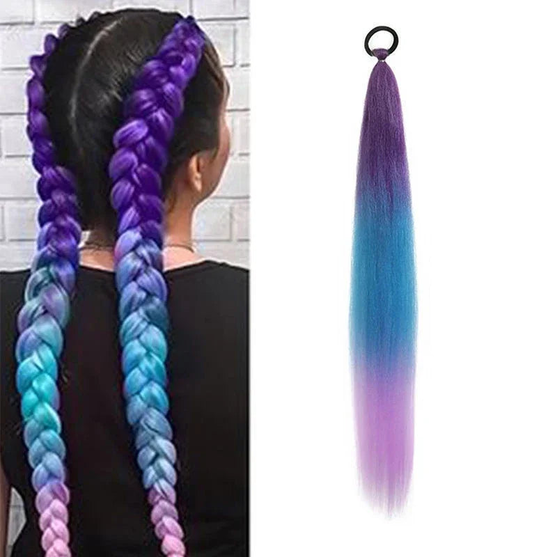 Y2K Kpop Ponytail Extension with Rubber Band Long Straight DIY Synthetic Braided Pony Tail Hairpiece Women Headwears Accessories