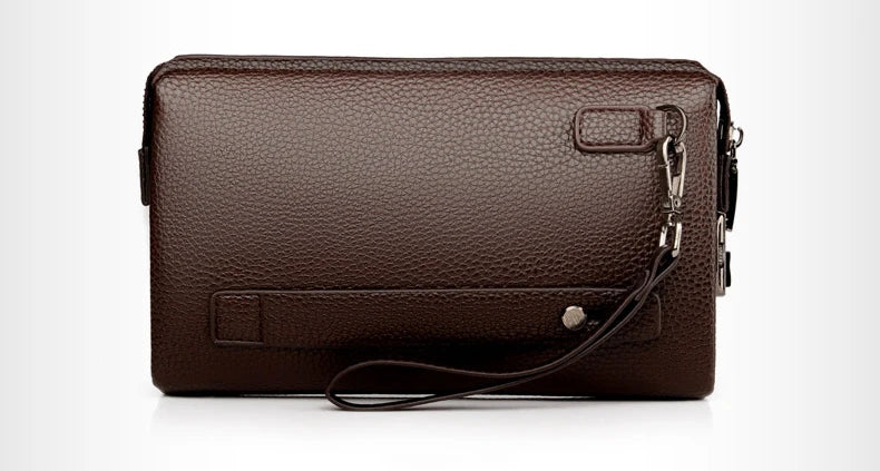 Luksusmerke Herrelommebok Skinn Lang Lommebok PU-skinn Lommebok Herre Dobbel Glidelås Myntlomme Pung Forretnings Clutch Telefonveske