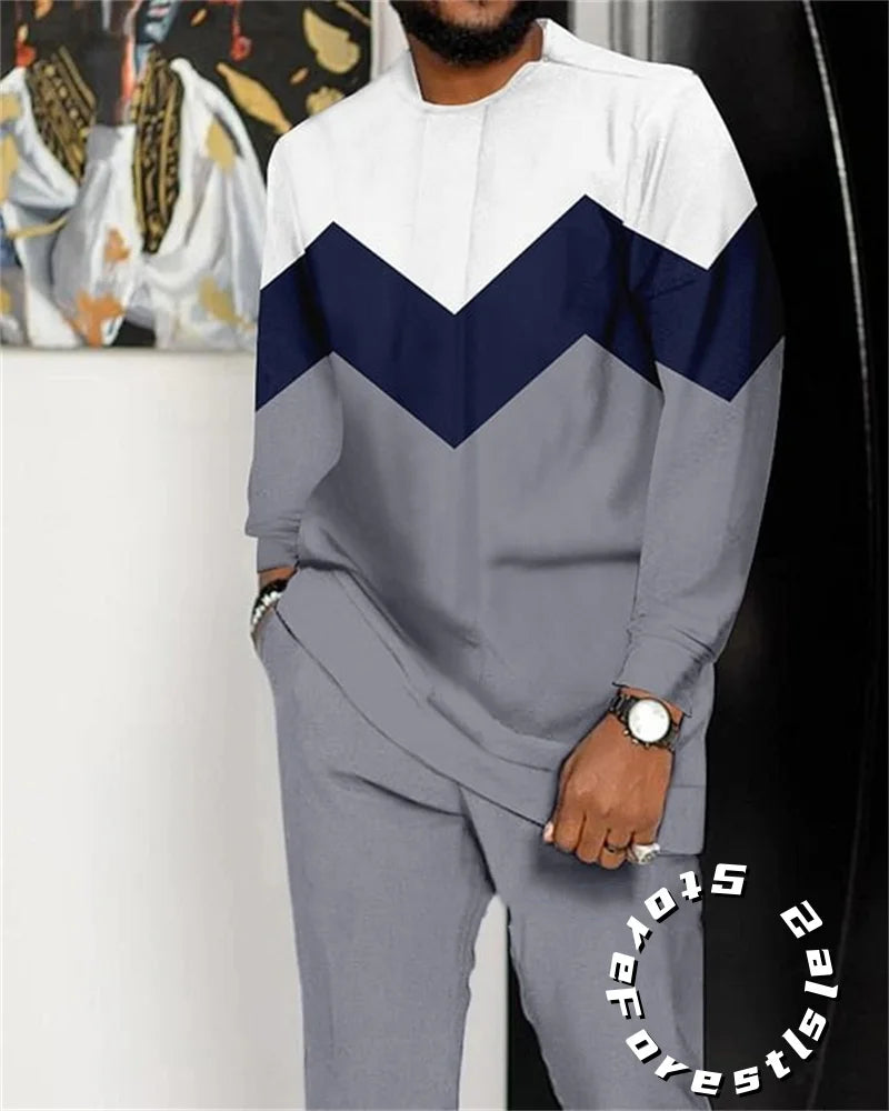 Conjunto de Ropa de Moda para Hombre, Chándal, Traje Casual para Caminar, Ropa Urbana Oversize, Camiseta de Manga Larga y Pantalones, Conjunto de 2 Piezas