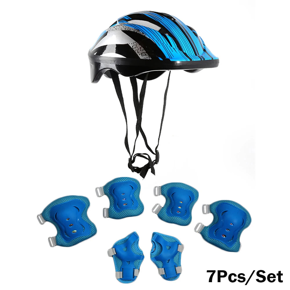 7Pcs/Set Kids Roller Skating Bicycle Helmet Knee Wrist Guard Elbow Pad Set for Children Cycling Sports Protective Guard Gear Set