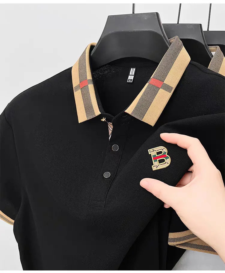 Polo de manga corta con logo de marca de lujo, camisa de polo de seda y algodón de alta gama, transpirable, para hombre, nueva colección de verano, camiseta Paul, ropa de hombre informal de moda.