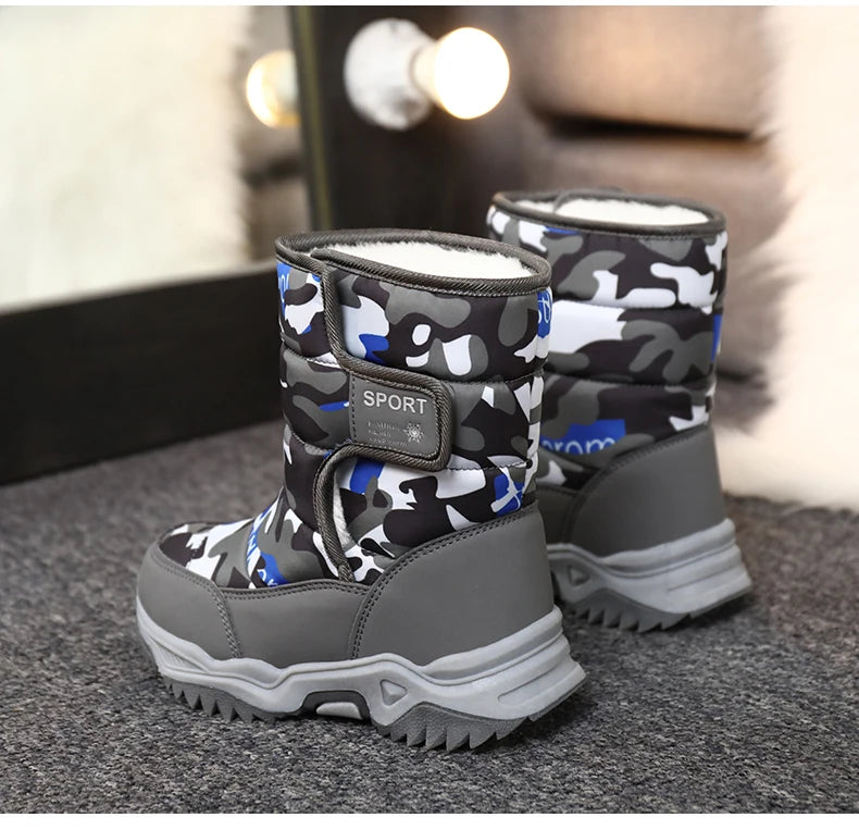Winter Children Shoes Plush Waterproof Fabric Non-Slip Girl Shoes Rubber Sole Snow Boots Fashion Warm Outdoor Boots